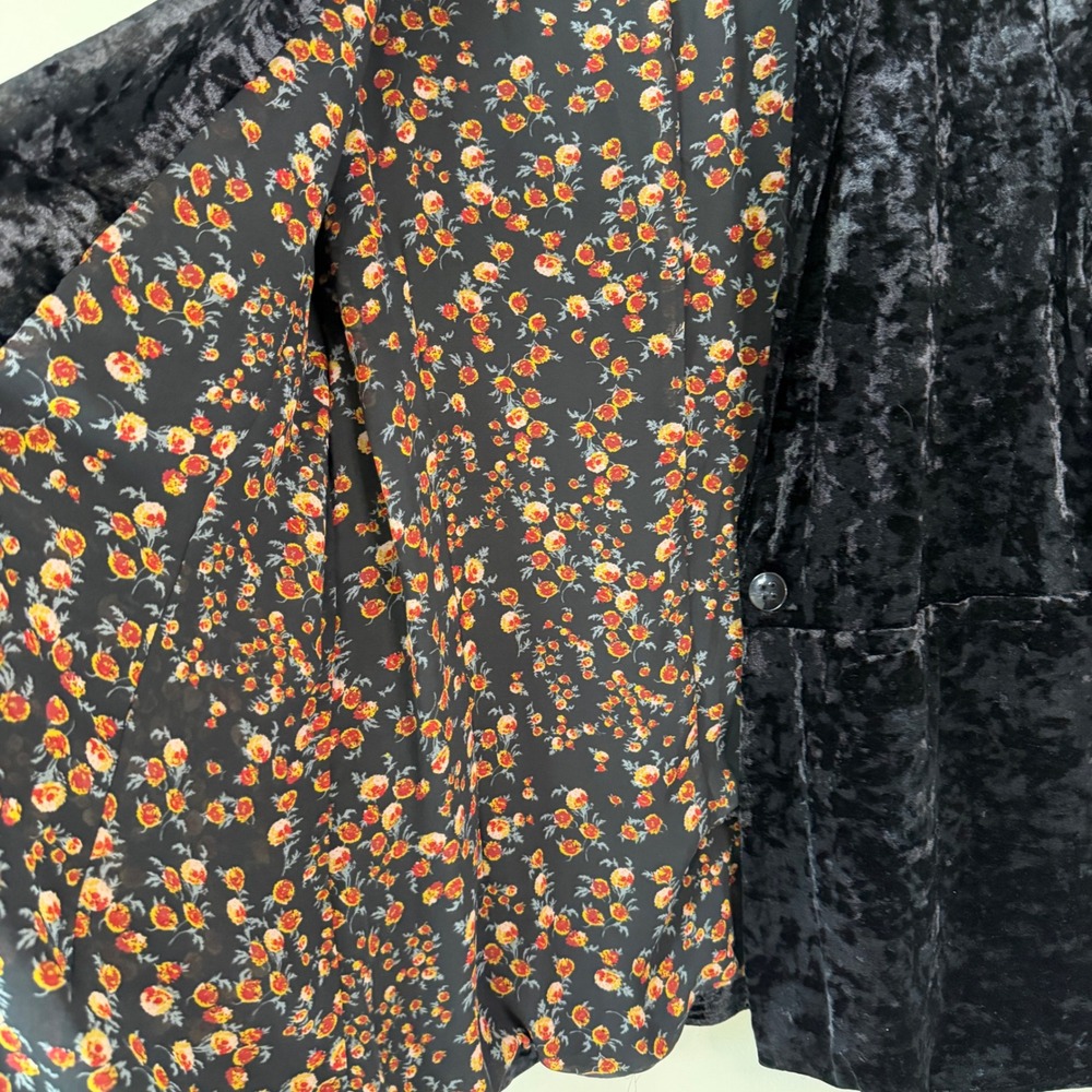 Sanctuary Crushed Velvet Whimsygoth Blazer Floral Lining Relaxed Dark Romantic - Picture 3 of 9